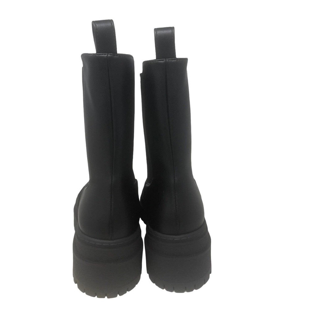 Good American Combat Boot Black Leather Lined Lug Sole Platform Sz 7-NWOB - Picture 4 of 8